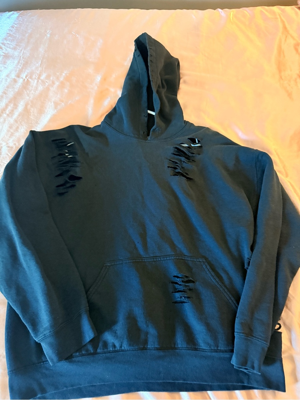 Black Distressed Women's Hoodie - Relaxed Pullover
